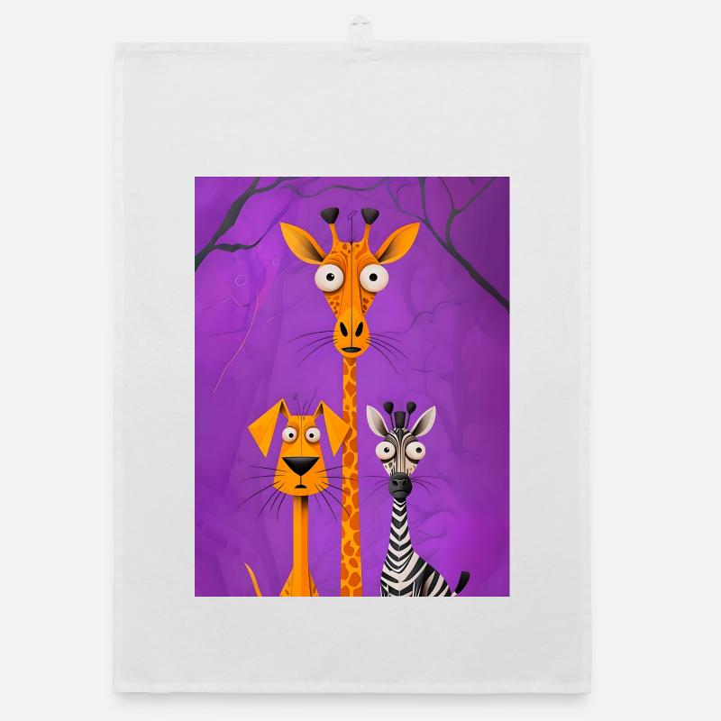Gothic Animals Illustration on Violet Background Organic dish towel