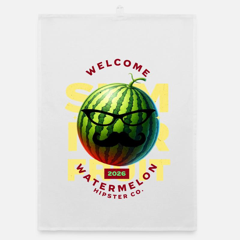 Wassermelone Hipster mit Brille und Schnurrbart Organic Geschirrtuch