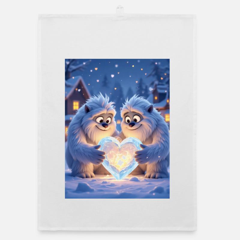 Romantisches Yeti-Paar, das gemeinsam Herz schnitzt Organic Geschirrtuch