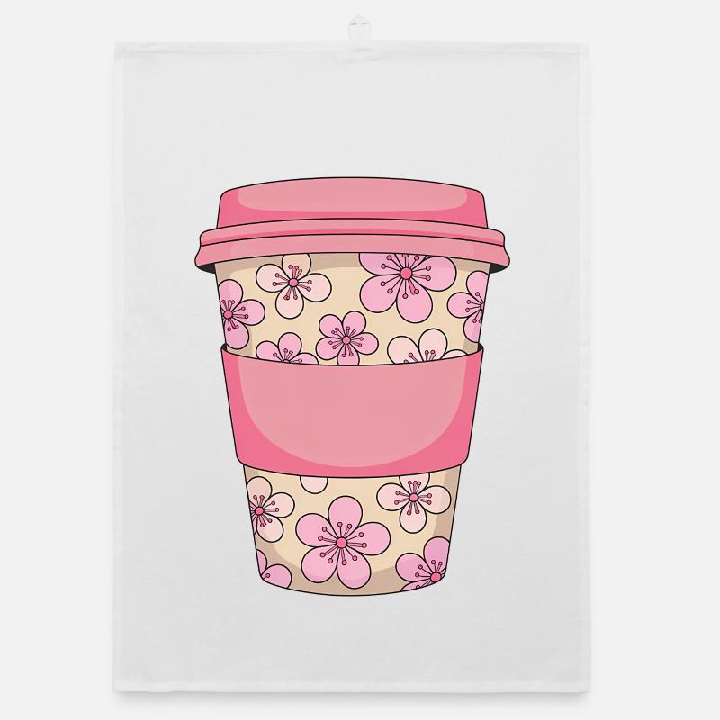 Cherry Blossom Coffee Cup Organic dish towel
