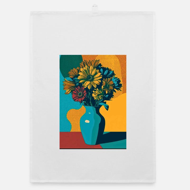 Pop Art Blumen auf blauer Vase Organic Geschirrtuch
