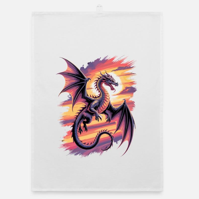 Fantasy dragon at sunset Organic dish towel
