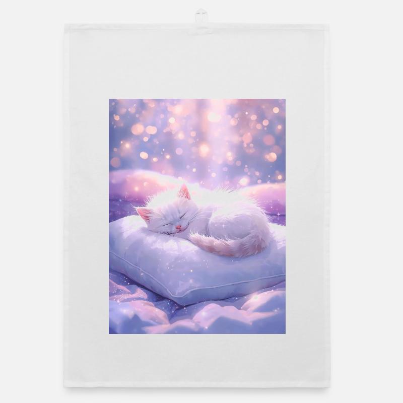 Dreamy Sleeping Cat with Sparkling Background Organic dish towel