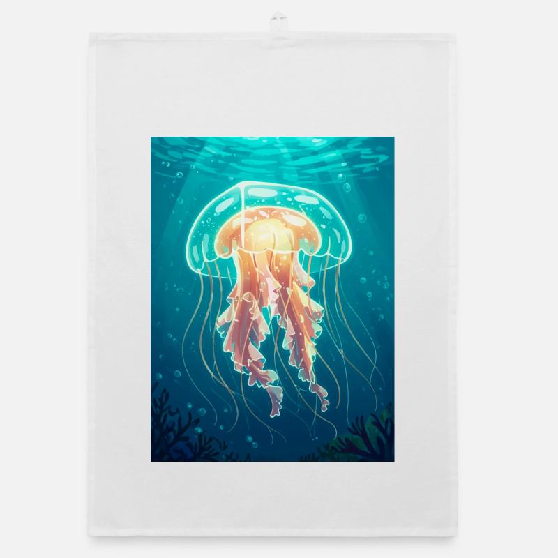 Comic style box jellyfish, transparent cube-shaped Organic dish towel