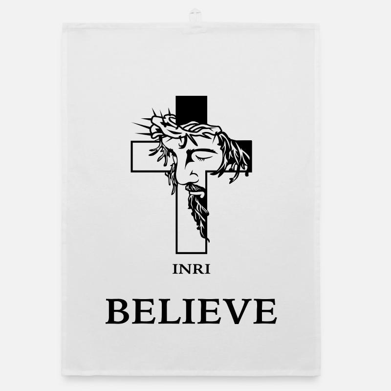 Croire – Croix moderne avec Jésus Torchon bio