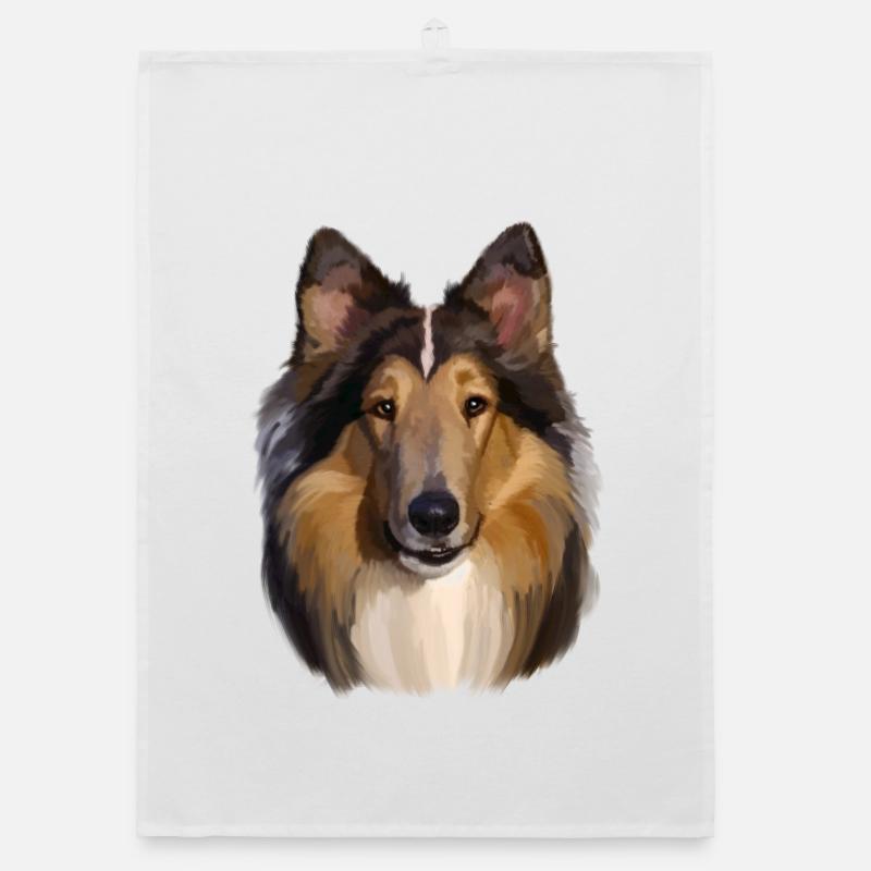 Collie Portrait Painterly Style Organic Geschirrtuch