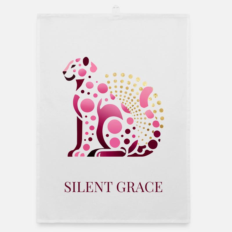 Silent Grace - Élégant design de chat rose avec Torchon bio