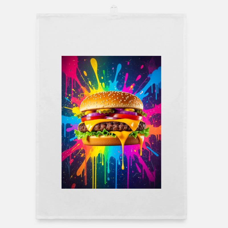Saftiger Cheeseburger, der in kräftiger Neonfarbe glänzt Organic Geschirrtuch