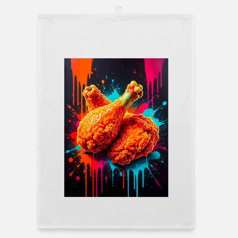 Golden fried chicken bursting through waves Organic dish towel