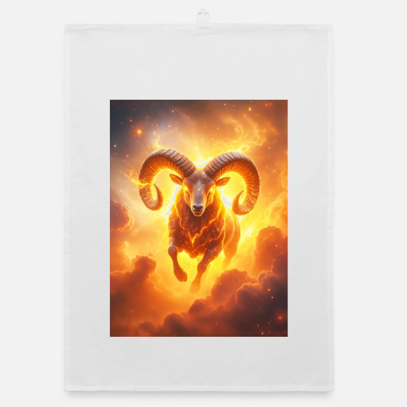 Bélier céleste ardent enflammant la création Torchon bio