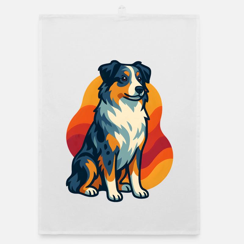 Chien de berger australien coucher de soleil - Torchon bio - blanc