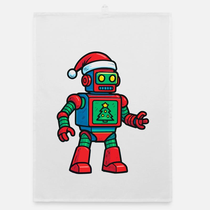 Roboter mit Weihnachtsbaum Organic Geschirrtuch