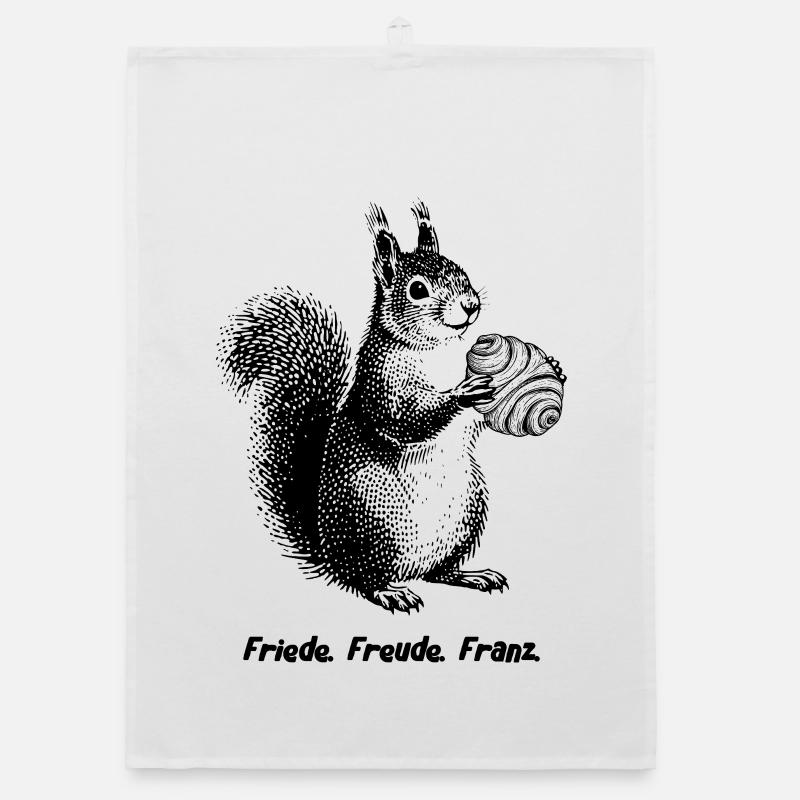 Peace, Joy, Franz Squirrel Organic dish towel