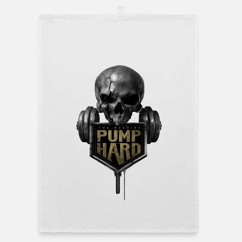 Skull with Dumbbell: Pump Hard Organic dish towel