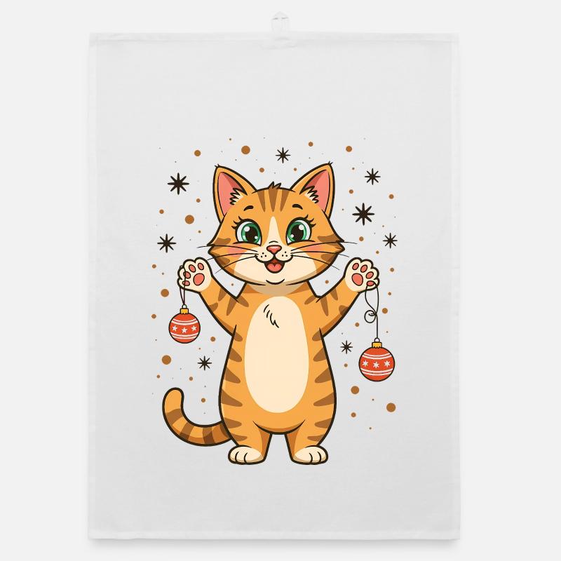 Chat de Noël Drôle Adorant de chats mignon Torchon bio