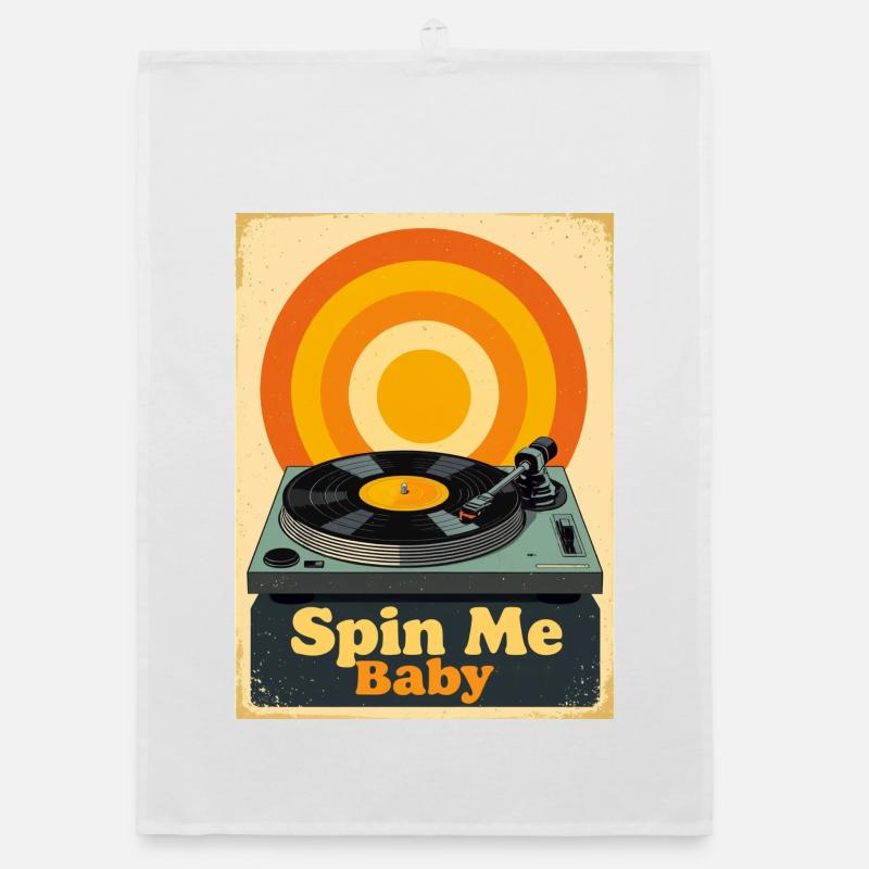 Retro Vinyl Record with Warm Vibrant  Organic dish towel
