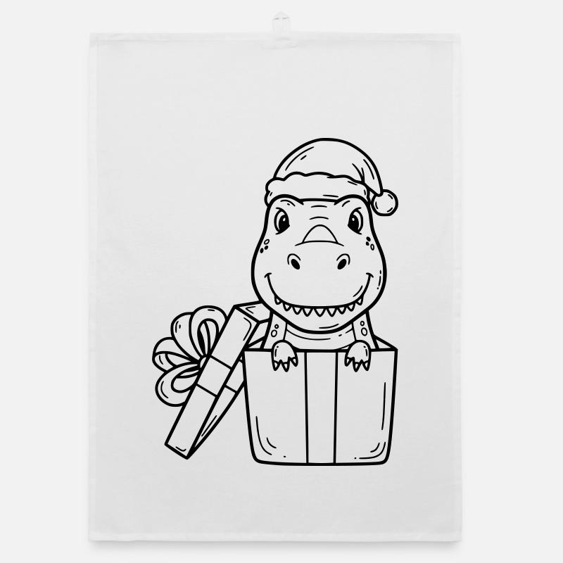 Happy Dino in Gift – Christmas Drawing Organic dish towel