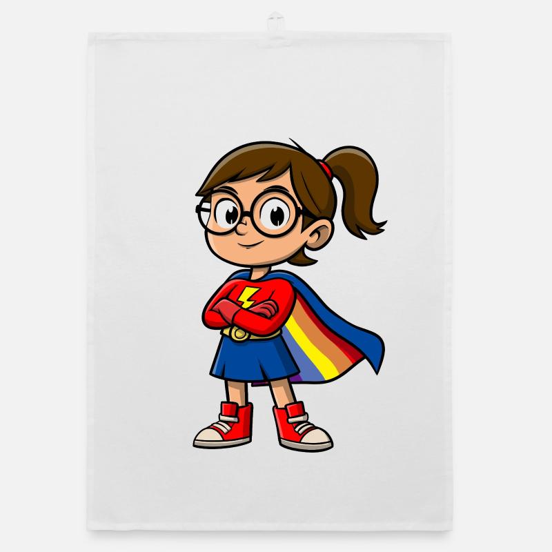 Kleine Superheldin mit Brille - Organic Geschirrtuch - Weiß