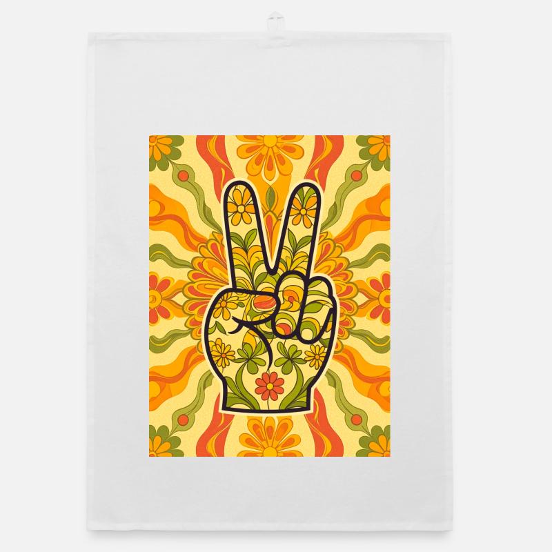 Geste de la main de paix rempli de fleurs Torchon bio