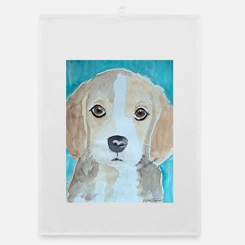 Beagle Welpe,  Aquarell  - Organic Geschirrtuch - Weiß