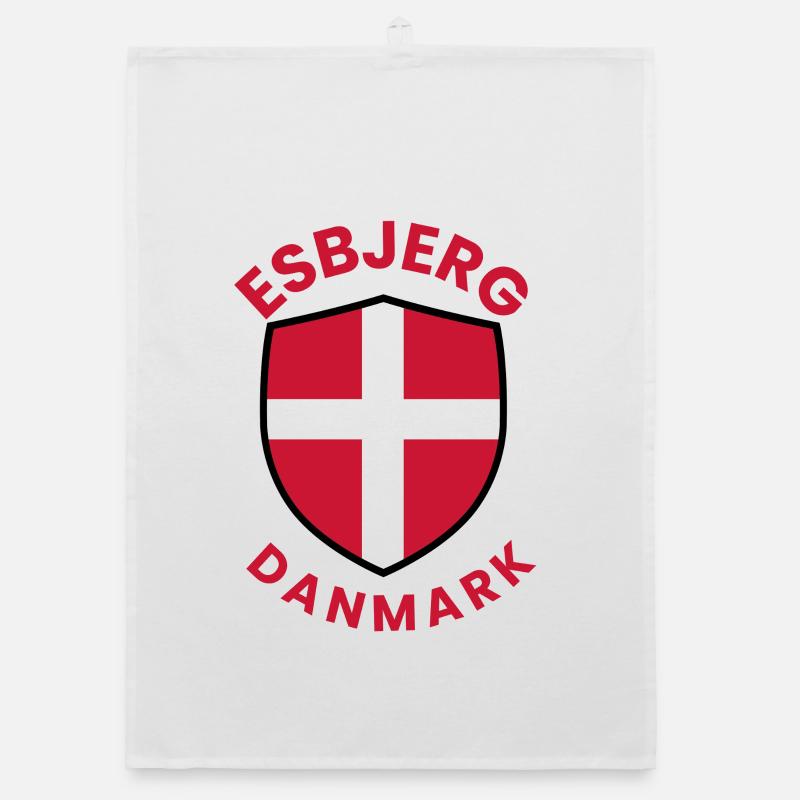 Bouclier du Danemark d’Esbjerg avec drapeau danois Torchon bio