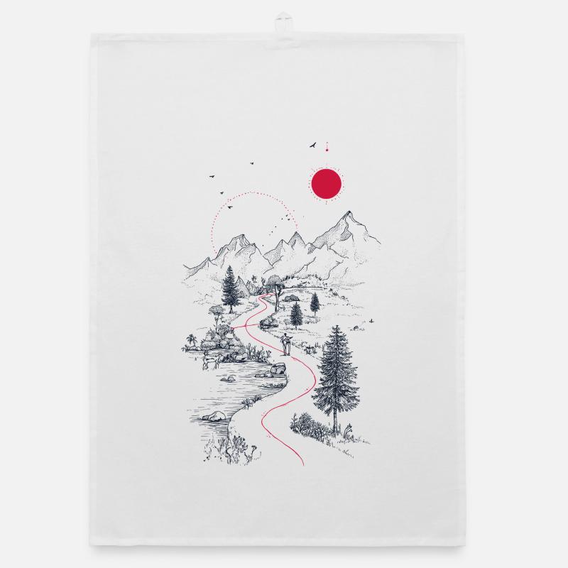 Roter Pfad durch Berglandschaft Organic Geschirrtuch