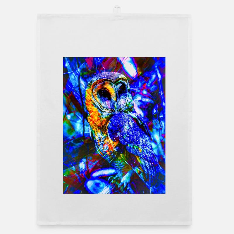 Neon Owl in Psychedelic Light Organic dish towel