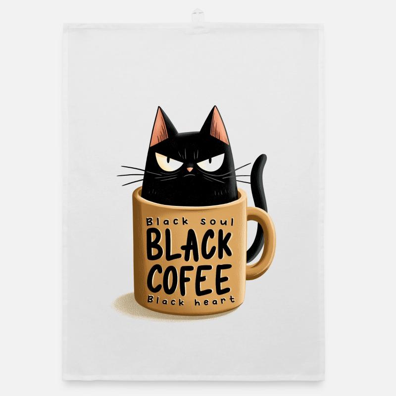 Black cat in coffee mug Organic dish towel