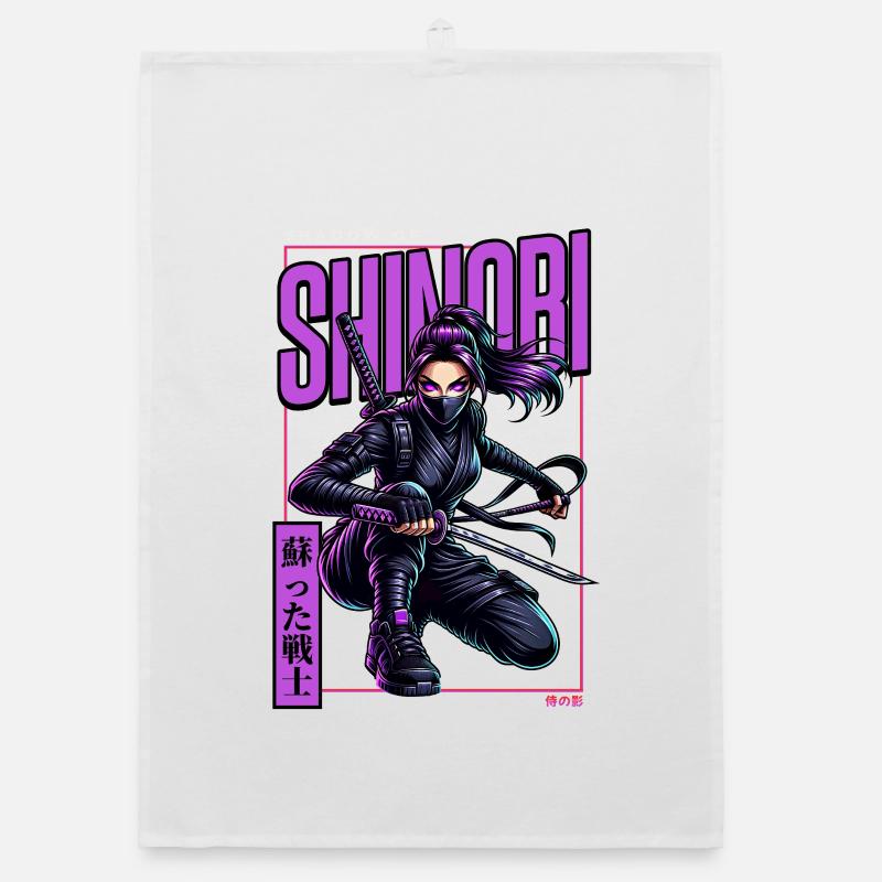 Shadow Shinobi Fighter Organic dish towel