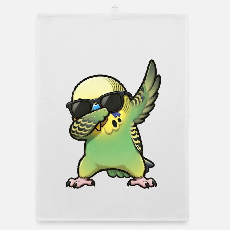 Dabbing budgie green Organic dish towel
