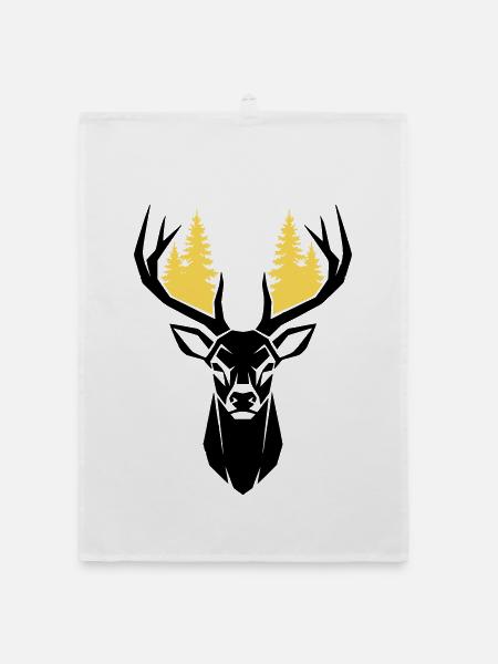 Deer Head Forest Silhouette - Organic dish towel - white - Front