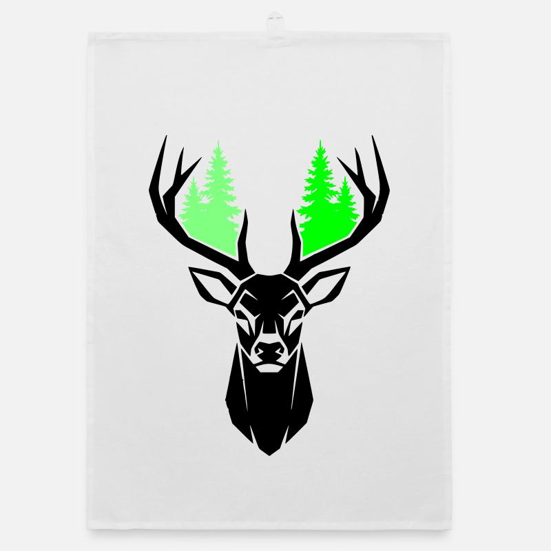 Deer Head Fir Trees Natural Green Organic dish towel