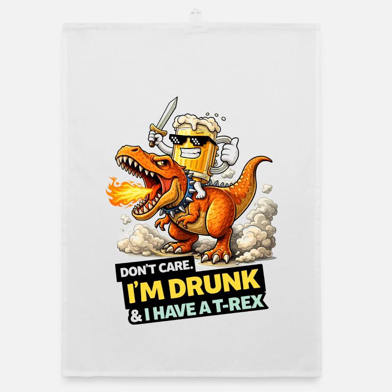 Dessin animé du cavalier T-Rex ivre Torchon bio