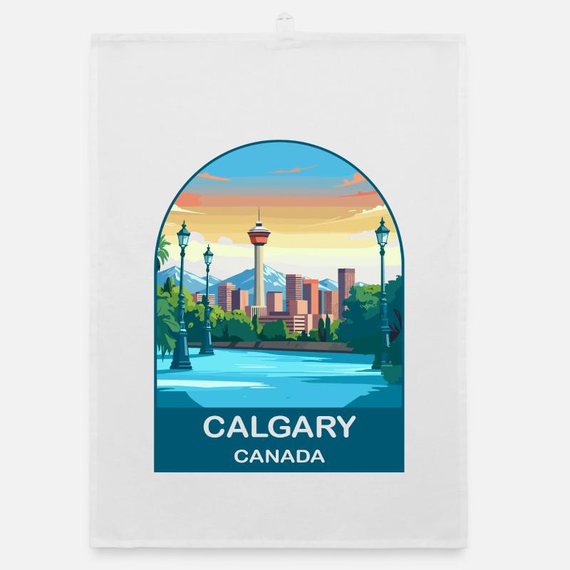 Calgary Canada Tower & Berge Reisekunst Organic Geschirrtuch