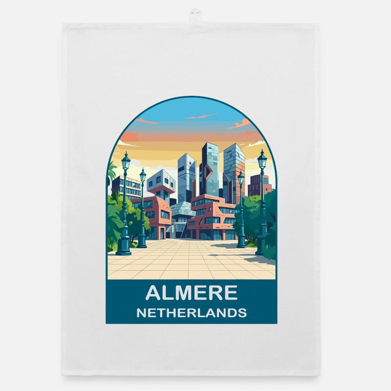 Almere Netherlands Modern Skyline Vintage Art Organic dish towel
