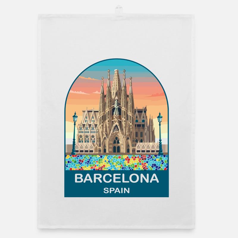 Affiche de voyage vintage de Barcelone, Espagne Torchon bio