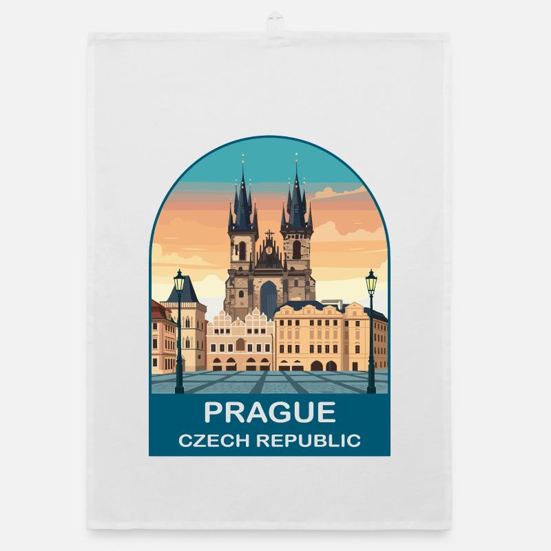 Prague Czech Republic Vintage Poster Organic dish towel