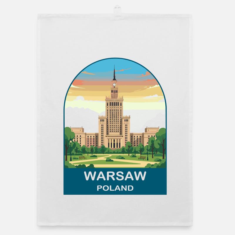 Art d’affiches de voyage vintage à Varsovie, Pologne Torchon bio