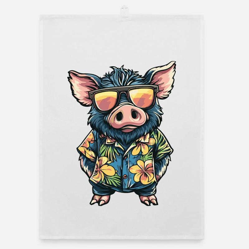 Schwein Comic Urlaub Wildschwein Organic Geschirrtuch