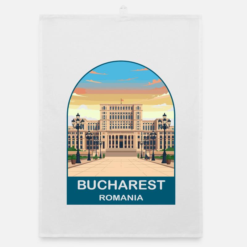 Affiche de voyage vintage de Bucarest Roumanie Torchon bio