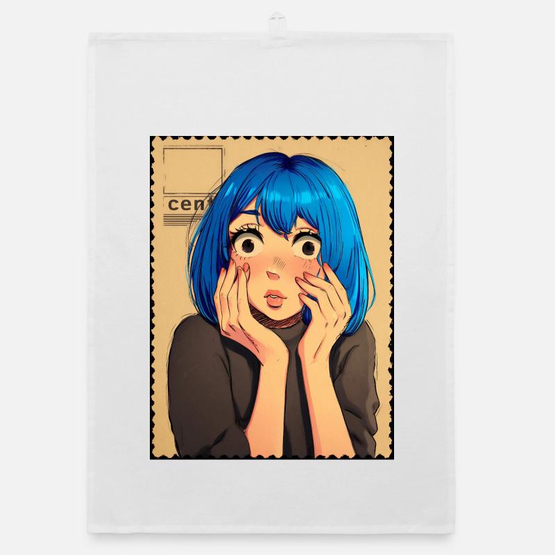 Blue Haired Surprise Portrait Organic dish towel