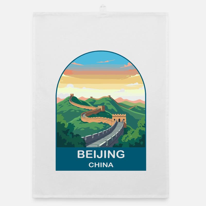 Affiche de voyage vintage de la Grande Muraille de Chine à Pékin Torchon bio