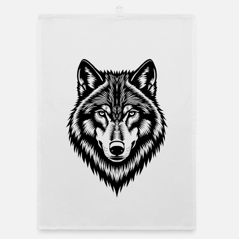 Art de la ligne de Wolf Headline en noir et blanc Torchon bio