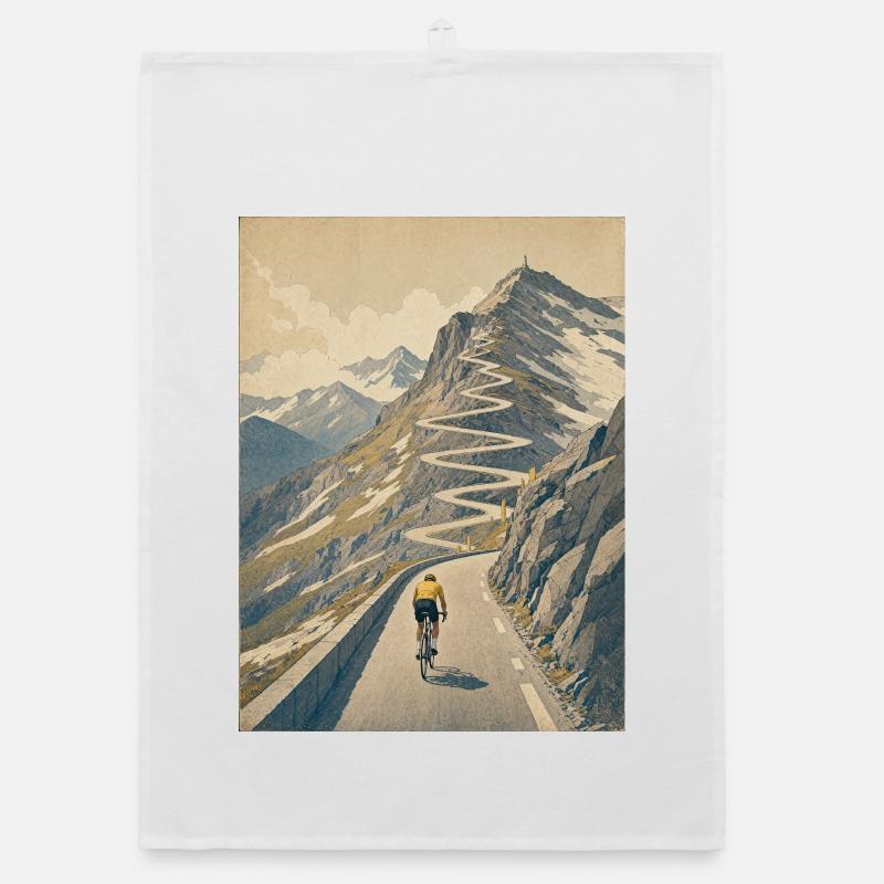 Route vers le sommet — Souvenir du cyclisme - Torchon bio - blanc