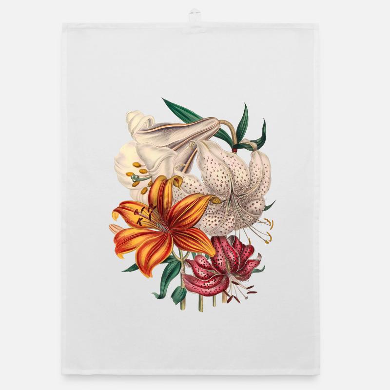 Lily Bouquet Botanical Art Organic dish towel