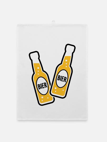 2 Bierflaschen Stoßen An (Bier Biertrinker POS 2C) - Organic Geschirrtuch - Weiß - Vorne