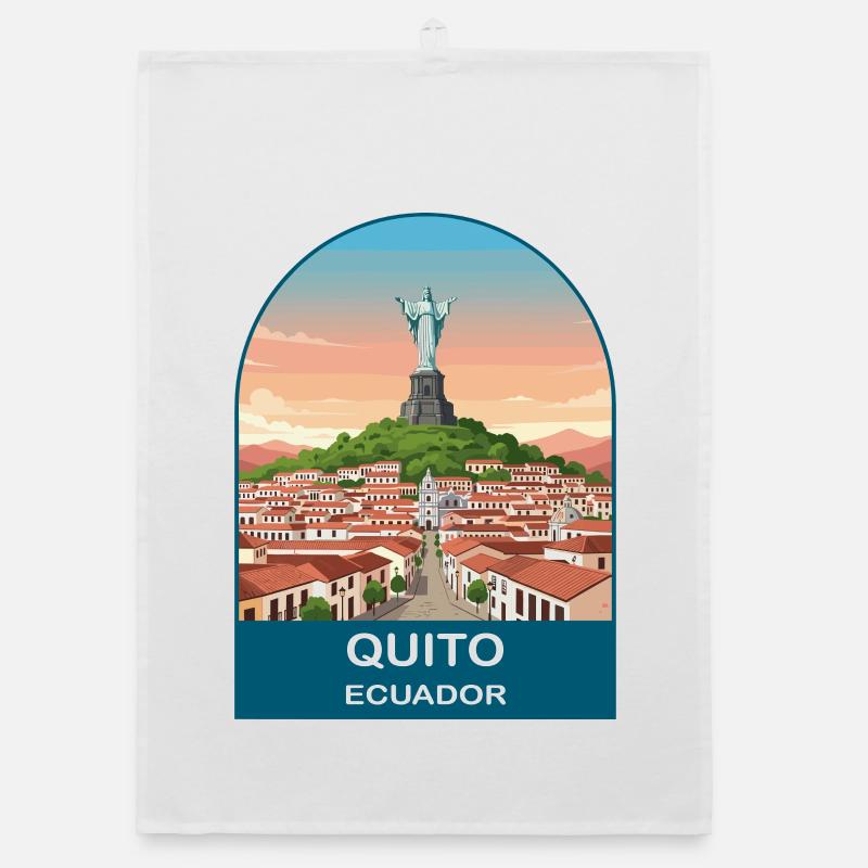 Quito Ecuador El Panecillo Vintage Travel Art Organic dish towel