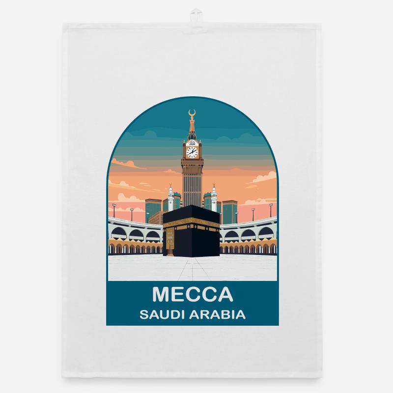 Mecque, Arabie Saoudite Poster de voyage vintage Torchon bio