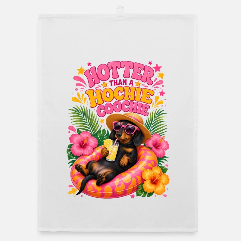 Tropical Dachshund Beach Vibes Organic dish towel