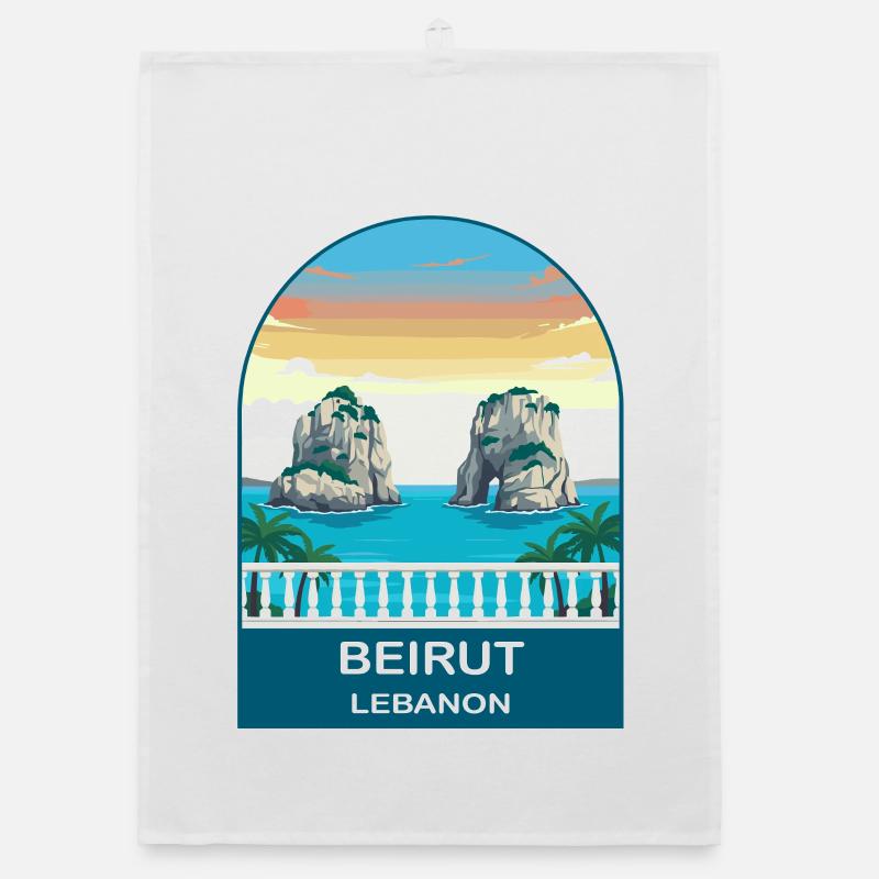 Affiche de voyage vintage de Beyrouth, Liban, Pigeon Rocks Torchon bio